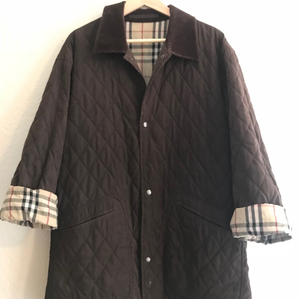 Burberry Brown Quilted Barn Jacket Signature Plaid
